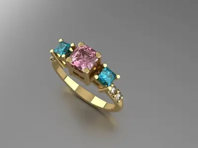 Ladies Gemstone Ring Emerald Princess Round Gold Jewelry 3D print model