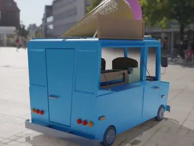 Low Poly Ice Cream Truck Low-poly 3D model