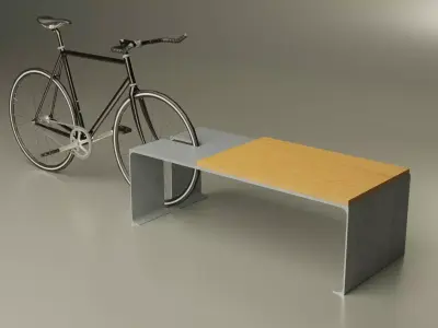Street Bench with Bicycle Low-poly 3D model
