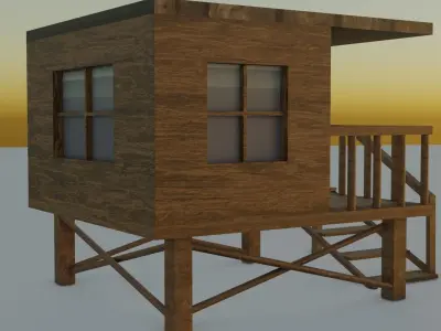 3D wooden cabin or beach hut game ready Free low-poly 3D model