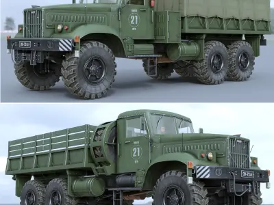 KRAZ-255 soviet military truck 3D model