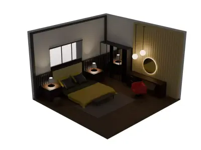 Modern Bedroom 3D Model Low-poly 3D model