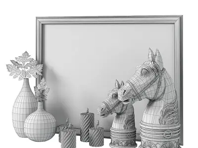 Decoration set horse head wall art 3D model