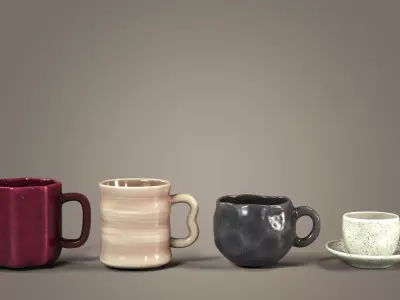 4 Ceramic Cups Pack Low-poly 3D model