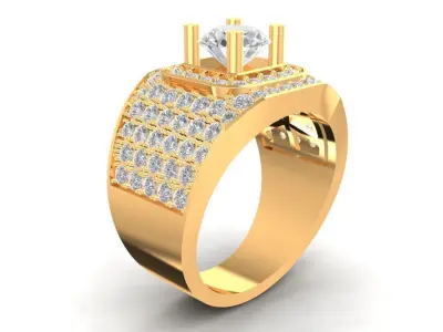 Luxury Diamond Pave Men Ring with Bold Square Setting 1816 3D print model