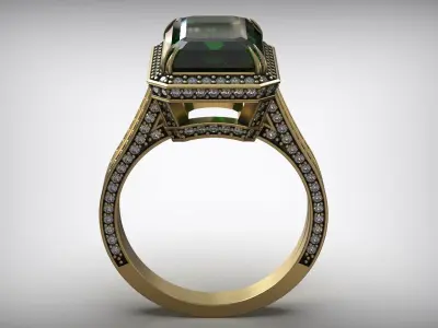 Cocktail Fashion Gold Diamond Emerald Ring 3D print model
