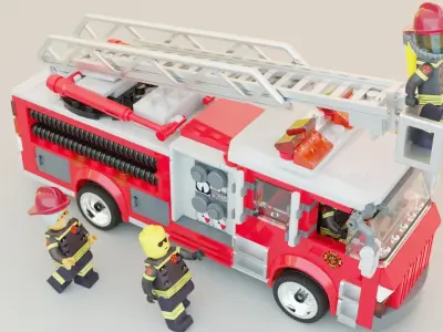 Lego Firetruck with Firefighter Squad  3D model