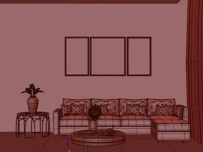 Interior Living Room Low-poly 3D model