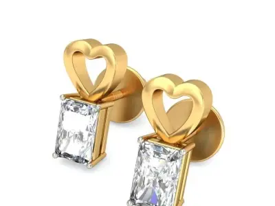 Solitaire Emerald Diamond Earrings 3Dm STL OBJ Render Details 3D print model