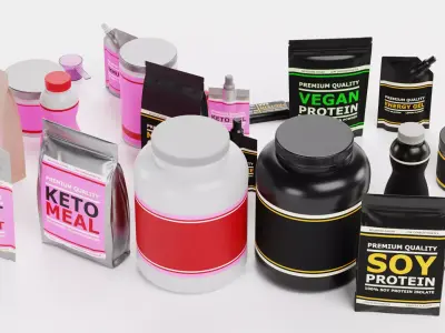 Sport Supplements - Complete Packaging Concept Collection Low-poly 3D model