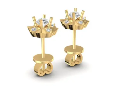 Floral round diamond earrings jewelry 3d model for women 1372 3D print model