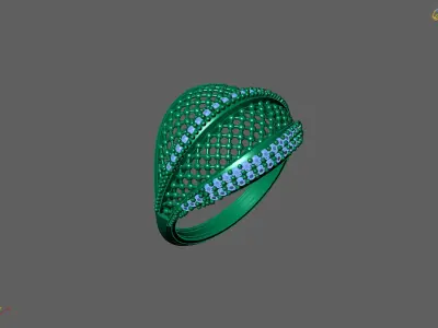 Women Ring With Stone Diamond Ready STL 3DM Models Womens Rings 3D print model 2