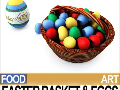 Easter Basket and Eggs 3D model