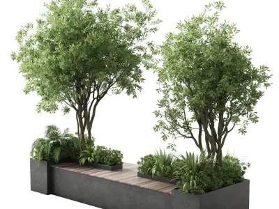 Urban Environment Urban Furniture Green Benches 35 Low-poly 3D model