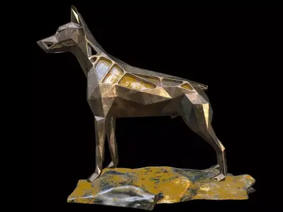 Steampunk Doberman Pinscher Rock Low-poly 3D model