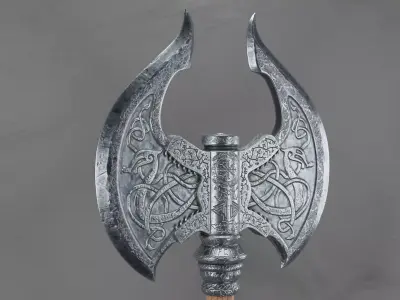 Viking two handed axe Low-poly 3D model
