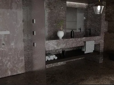 Modern Luxury Stone Bathroom Interior - High-Quality 3D Model 3D model