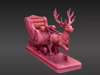 Reindeer Sleigh 3D Model Christmas Winter Decor Print-Ready Low-poly 3D model