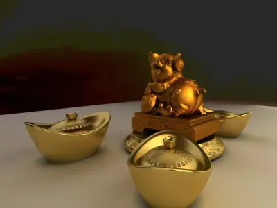Chinese lucky pig with gold ingot 3D model