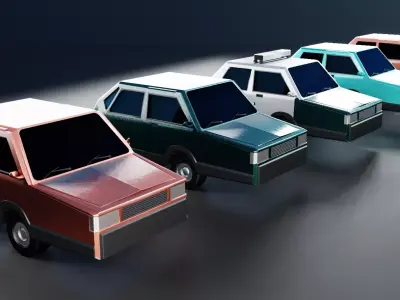 Low Poly Set of Cars Cartoon Style Low-poly 3D model