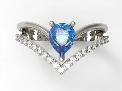 Pear cut diamond ring 3D print model