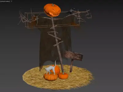 Halloween Scarecrow Decor with Pumpkin Head and Spooky Elements 3D model