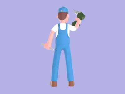 Stylized 3D Mechanic Character - Cheerful Tool Holding 3D model