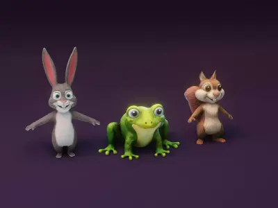 Cartoon Animated Frog Rabbit and Squirrel 3D Model Collection Low-poly 3D model