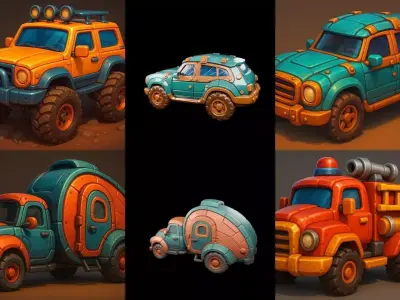 Stylized Car Advanced model bundle 19 pack 100 glb 3D model