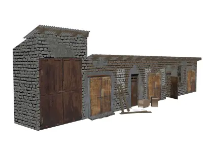Garage old PBR texture Low-poly 3D model