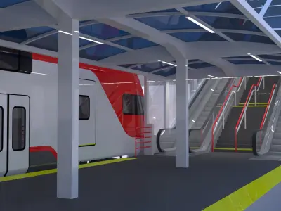 Station with Stadler train USA III 3D model
