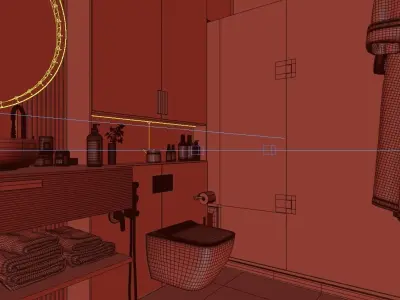 Dark Bathroom  interior scene  3D model