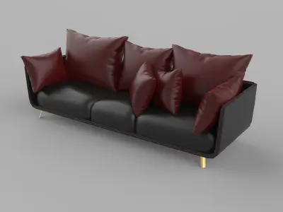 Modern Luxury Couch with Burgundy Cushions and Gold Legs 3D model