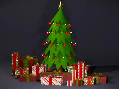Pack of Christmas Presents with 15 Variations and A FREE Tree Low-poly 3D model