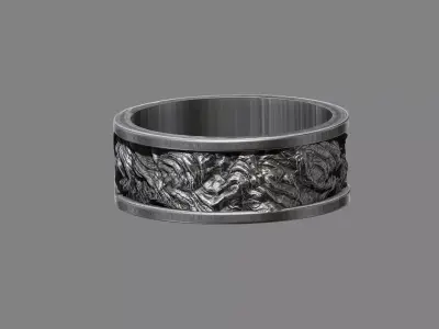 Volcanic Molten lava textured wedding band ring 3D print model
