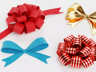Ribbon Bow Collection - 4 Decorative Gift Wrapping Ornaments 3D model