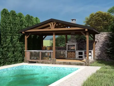 3D model of a gazebo with a bar 3D model