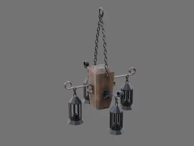 Hanging Chandelier Medieval Low-poly 3D model