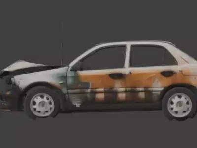 Wrecked Sedan Car Post Apocalyptic 3D Model Low-poly 3D model