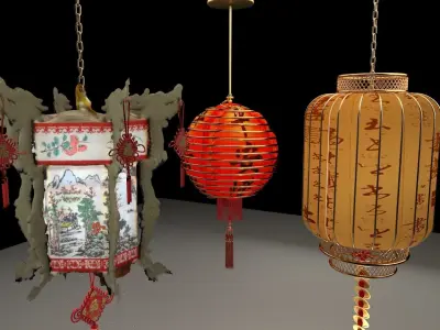 Chinese  red lantern  3D model shop