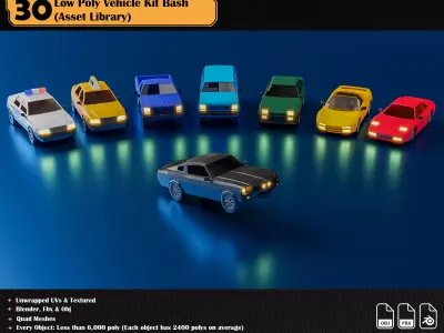Low Poly Vehicle Asset Library Kitbash Low-poly 3D model