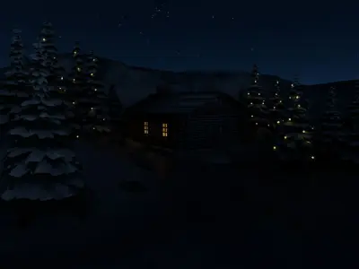 A log cabin in the winter of Christmas 3D model