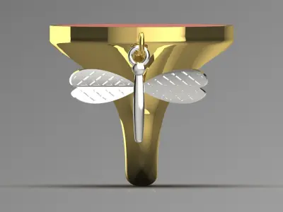 Seal design ring with agate stone dragonfly pendant model gr0111 3D print model