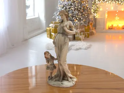 Woman And Child Statue low-poly PBR Ornament figurine VR-AR Low-poly 3D model