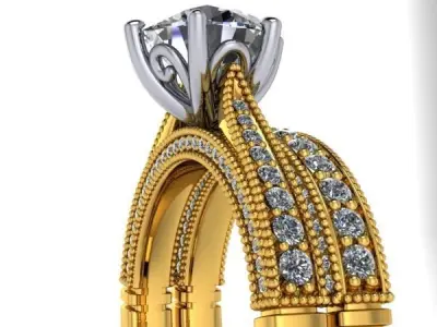 2Carat Diamond Solitaire milgrain Bridal Wedding Ring 3DModel 3D print model