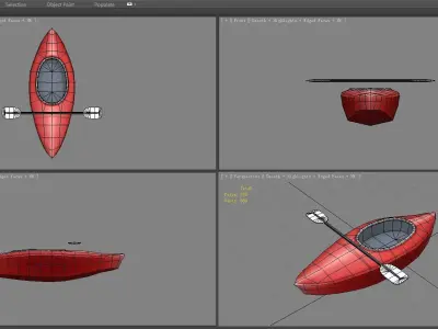 Cartoon kayak - red boat Low-poly 3D model