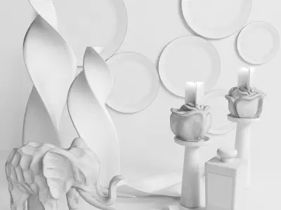 Decor collection Candle and figurine of an elephant 3D model