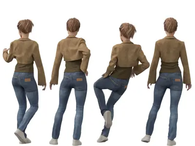 casual woman with Leather Jacket Low-poly 3D model