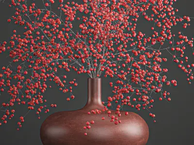 Decorative bouquet of branches with red berries in a vase 97 3D model