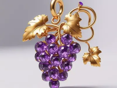 Gilded Vine Royal Amethyst Grape Pendant 3D print model